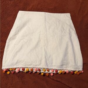 White Skirt with Colorful Pom-Poms NWT